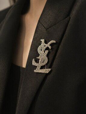 Silver Pearl Monogram Brooch Statement Pin Luxury Style
